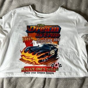 Cropped graphic tee.